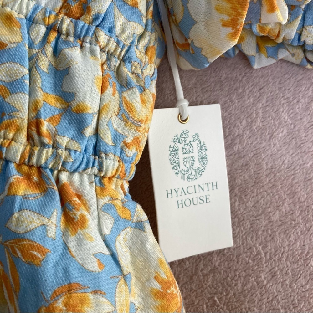 NEW Tuckernuck Puff Sleeve Midi Dress Women XXS Blue/Orange Floral HyacinthHouse - Picture 6 of 11